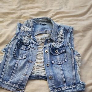 Distressed Denim Vest - Blue